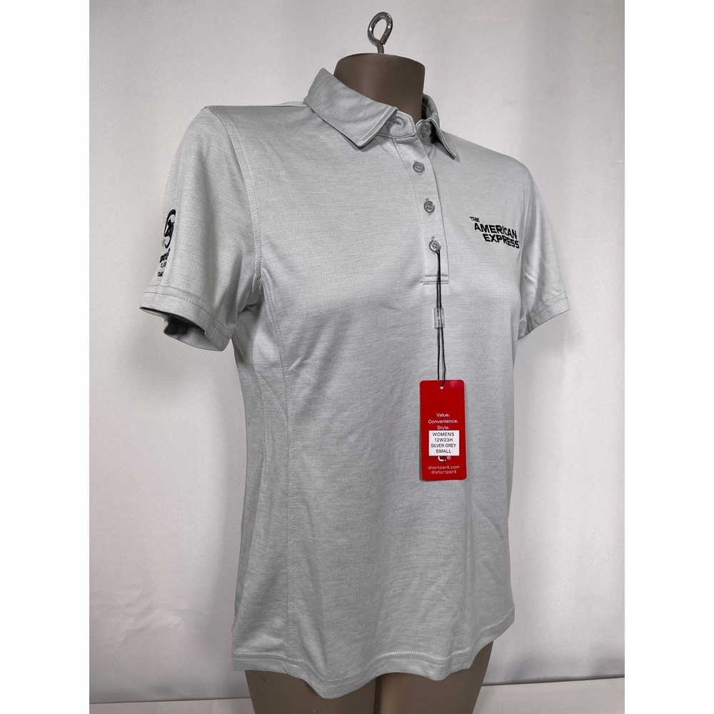 American Express Short Par 4 Silver Polo Shirt Women's SMALL NWT - Picture 7 of 13